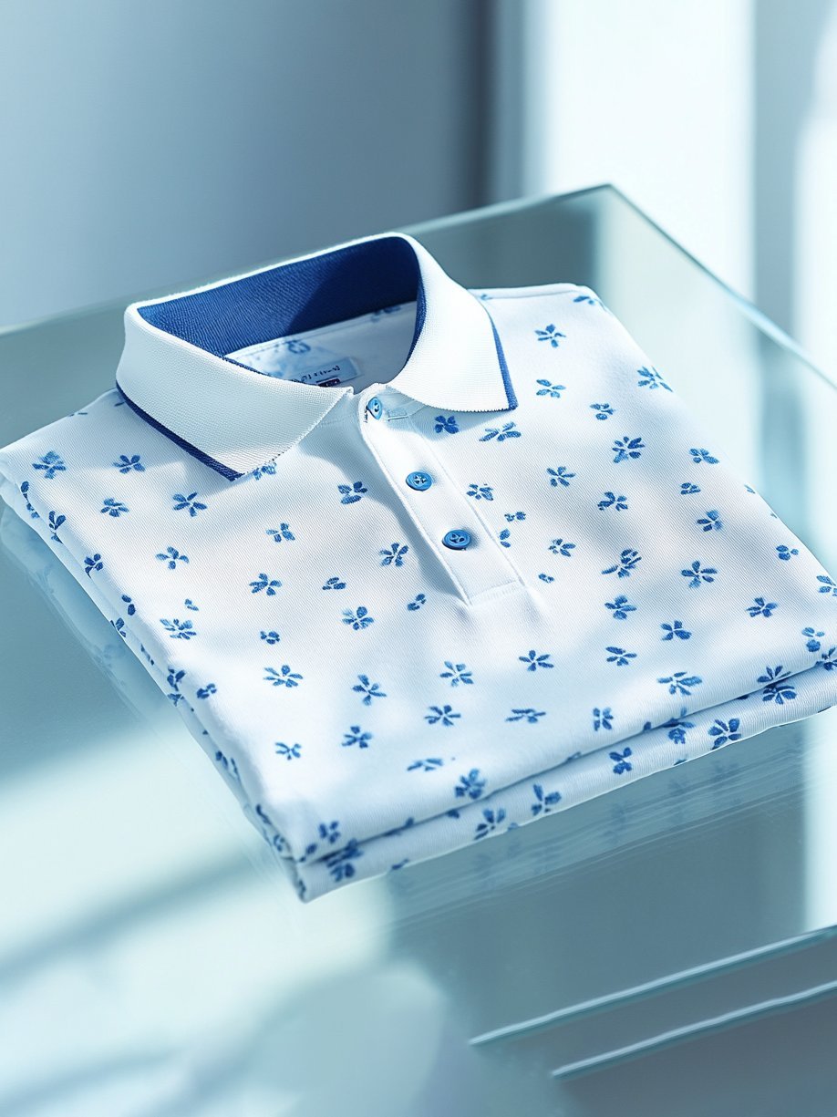 Men's Business Casual Jacquard Button Short Sleeve Polo Shirt