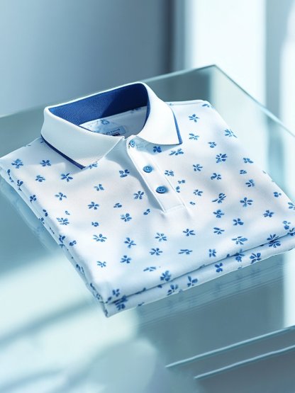 Men's Business Casual Jacquard Button Short Sleeve Polo Shirt