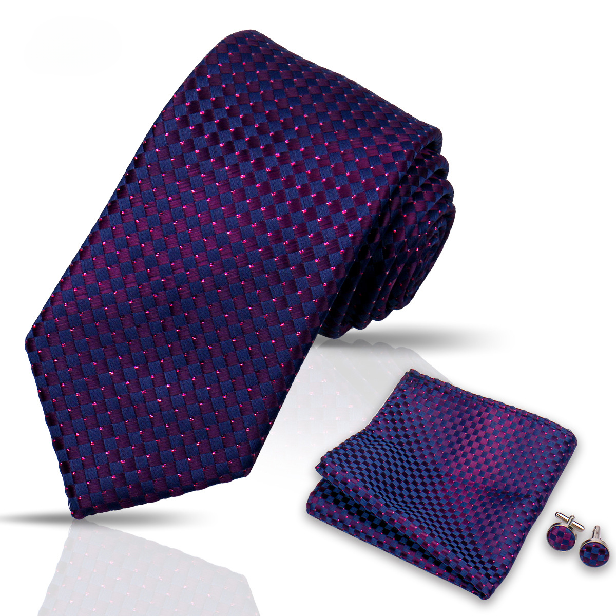 Men's Tie and Pocket Square and Clip Cufflinks Set