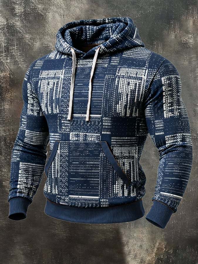 Men's Retro Distressed Color Block Print Casual Long Sleeve Sweatshirt