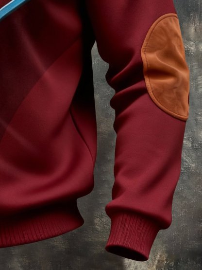 Men's Vintage Color-Block Printed Zip-Up Hoodie