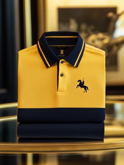 Men's Retro Business logo Print Long Sleeve Polo Shirt