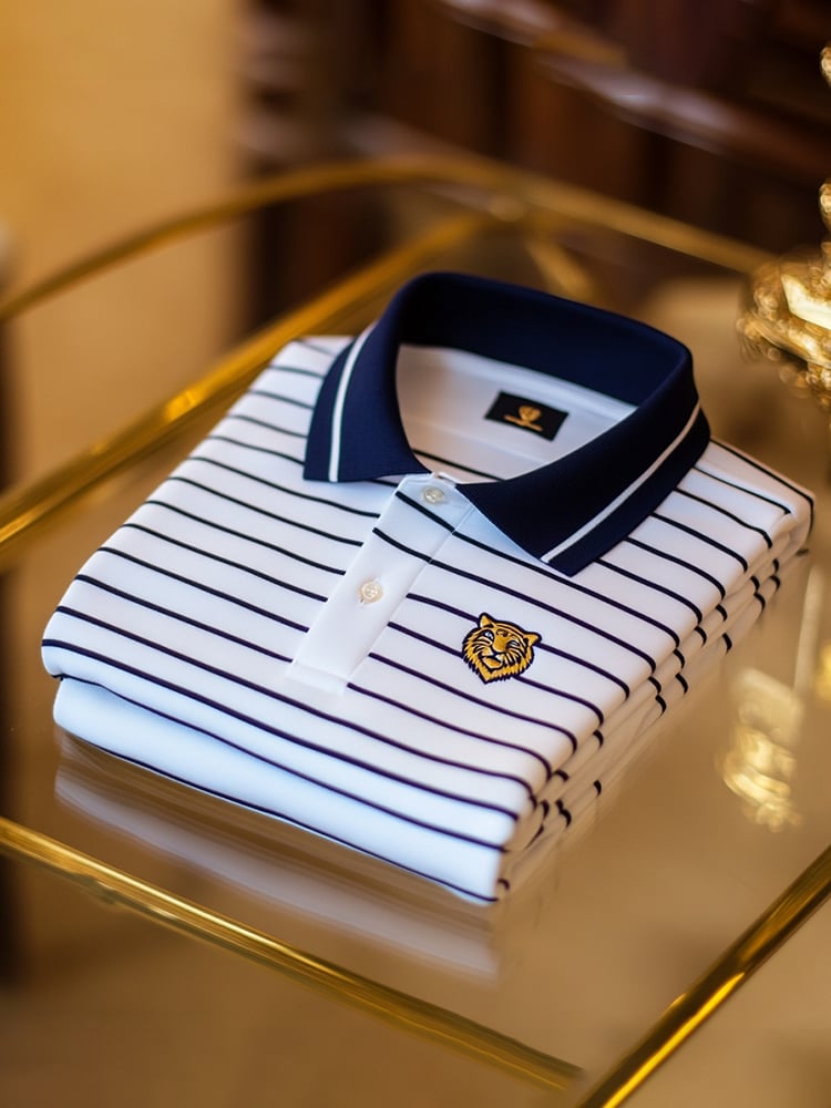 Men's Classic Business Check Logo Button Short Sleeve Polo Shirt