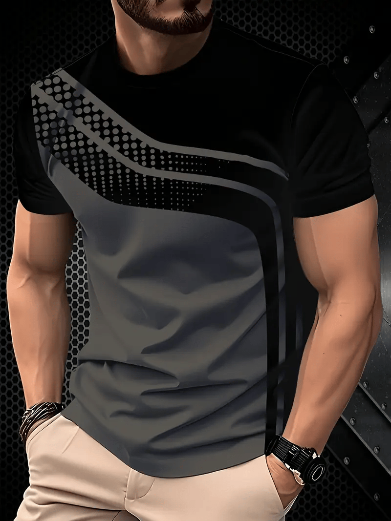 Men's short-sleeved T-shirt with striped logo print