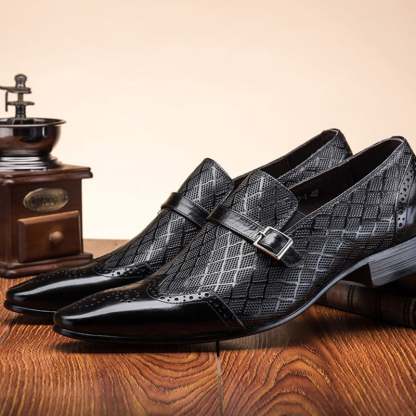 Fashion Carved Buckle Design Business Men'S Leather Shoes