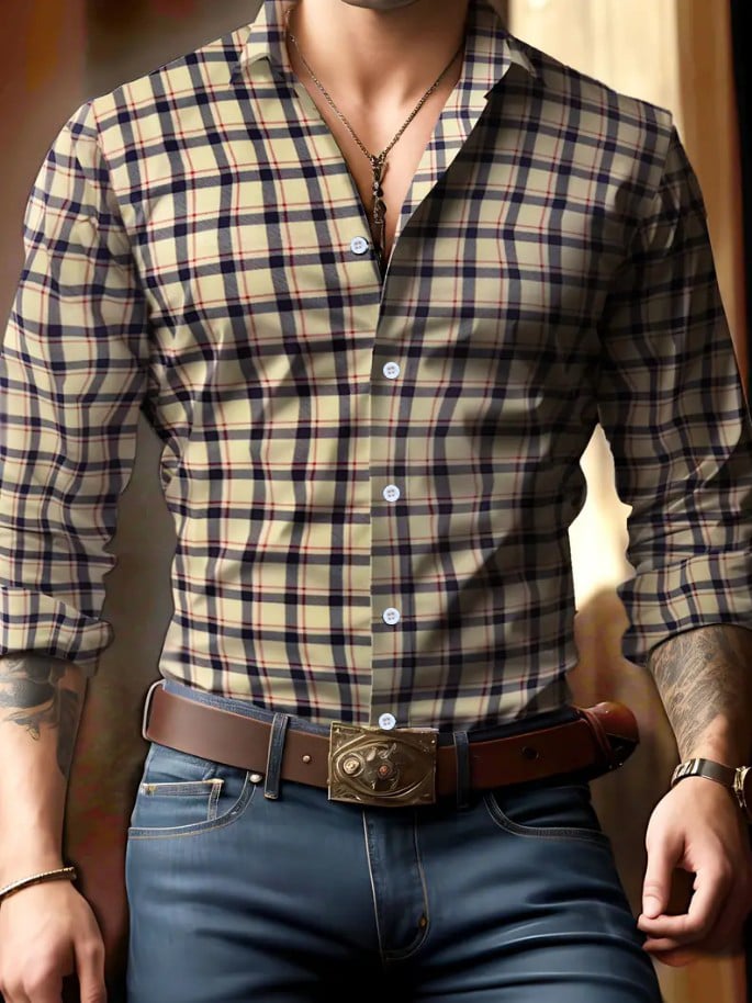 Men's Business Checkered Print Shirt