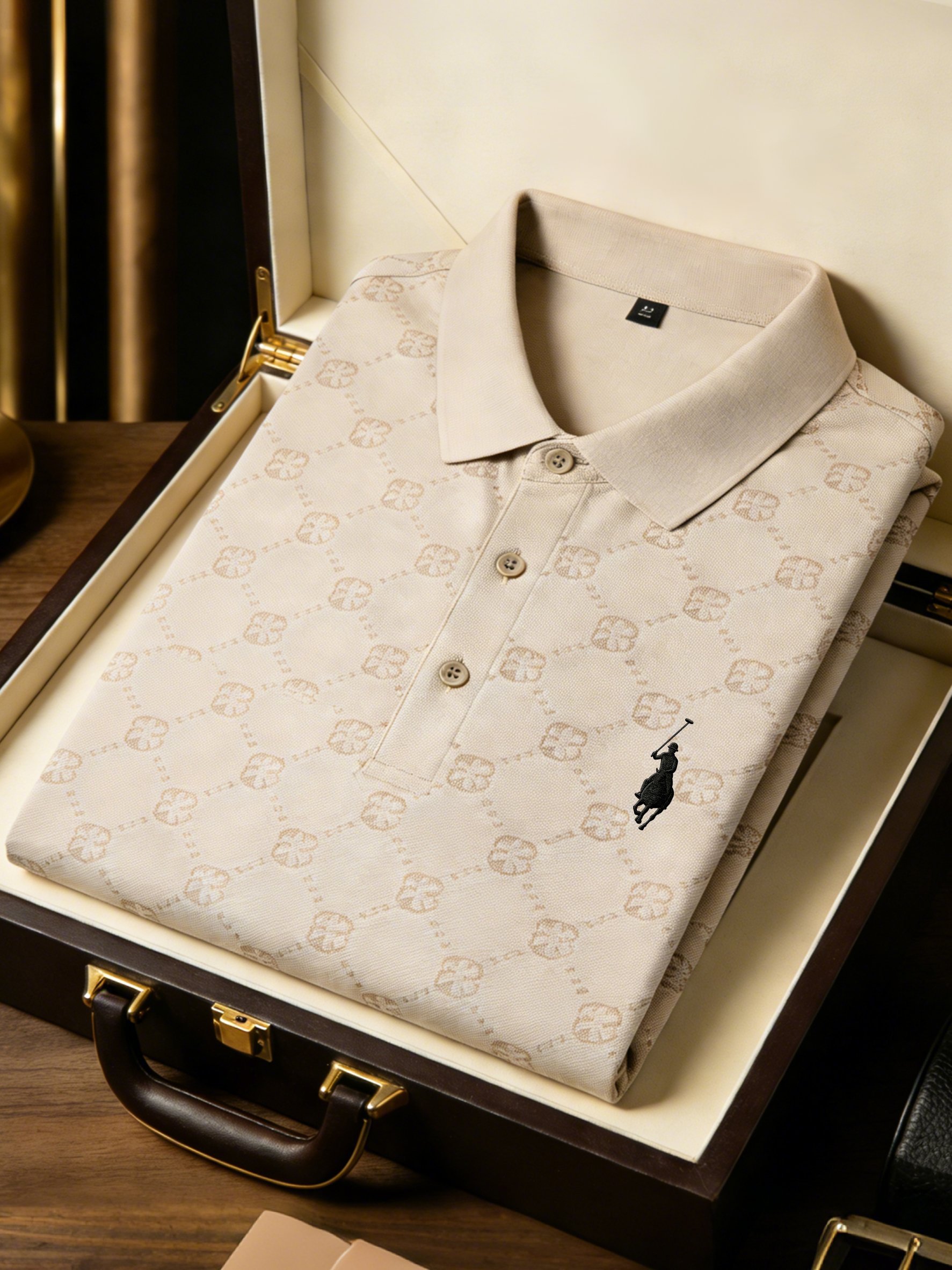 Men's Business Style Print Short Sleeved Polo Shirt