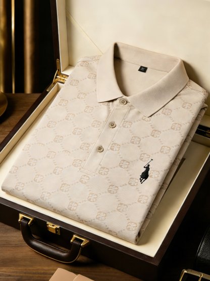 Men's Business Style Print Short Sleeved Polo Shirt