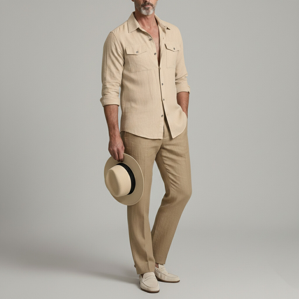 Men's Casual Solid Color Flap Pockets Single Breasted Long Sleeve Shirt