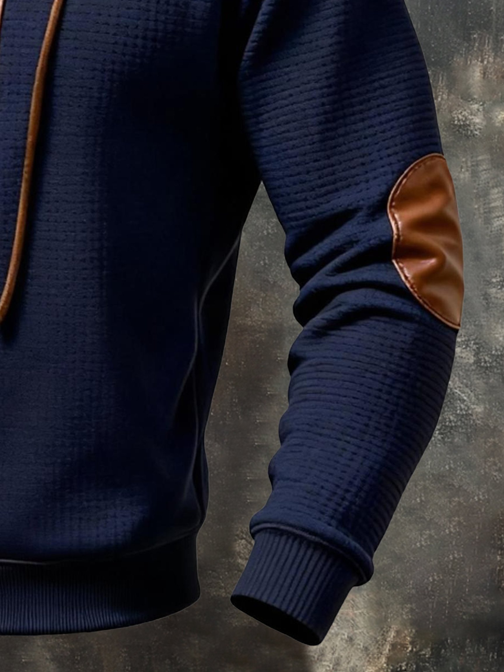 Men's Vintage Leather Patchwork Lace-Up Sweatshirt