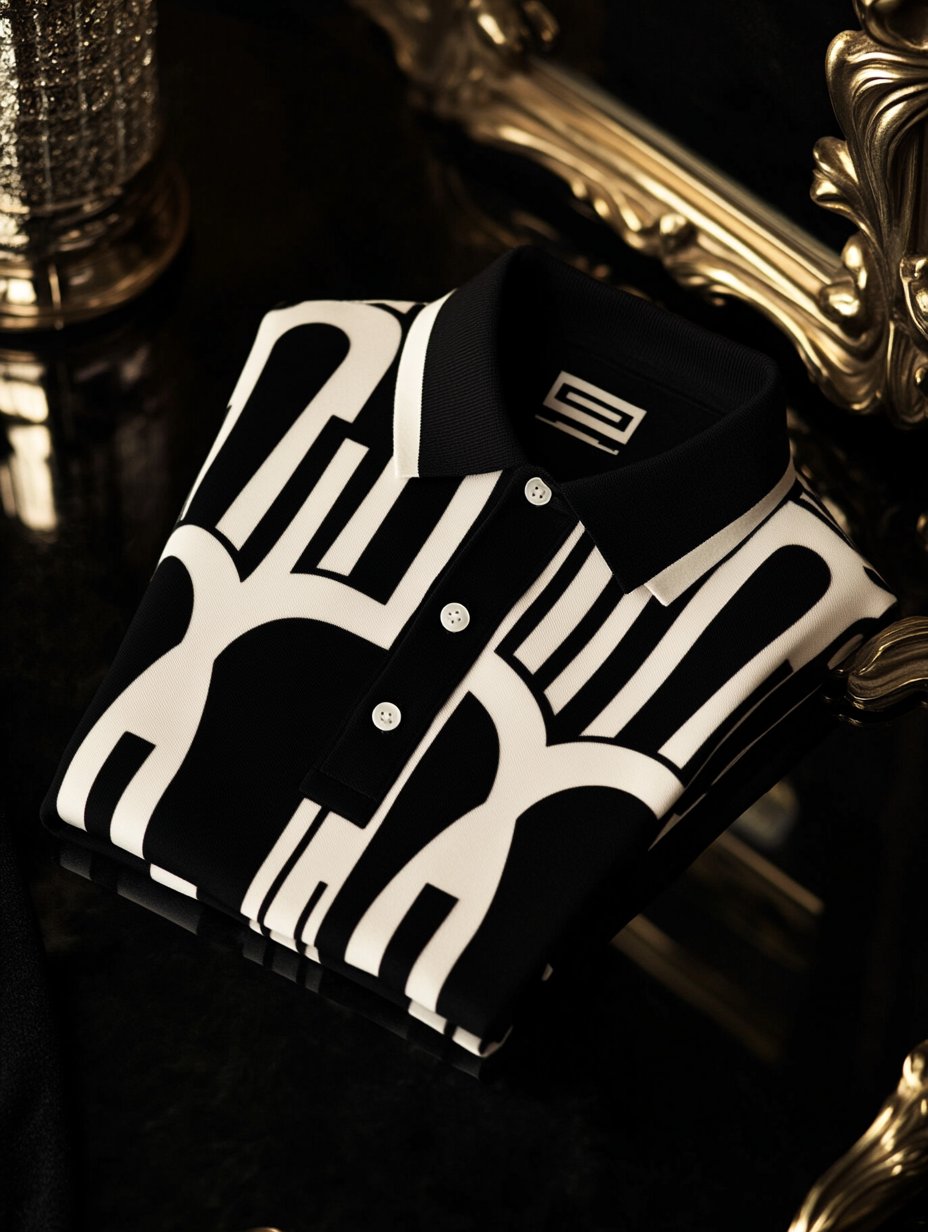 Men's Business Luxury Printed Button Short Sleeve Polo Shirt