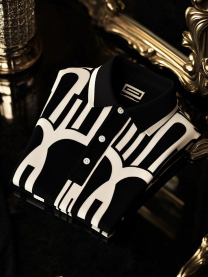 Men's Business Luxury Printed Button Short Sleeve Polo Shirt