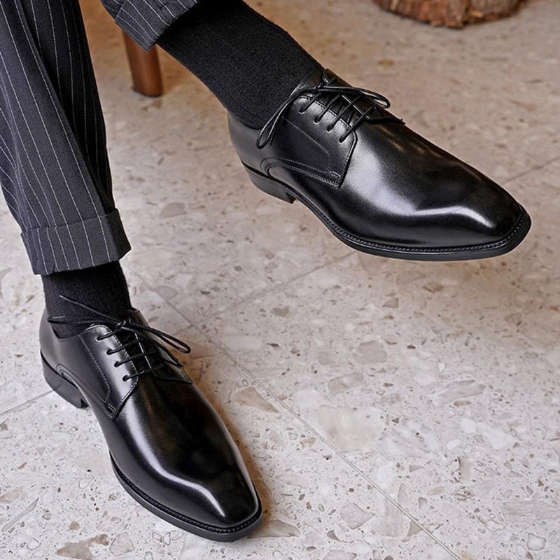 Men's Business Casual Faux Wood Grain Old Square Toe Faux Leather Derby Shoes