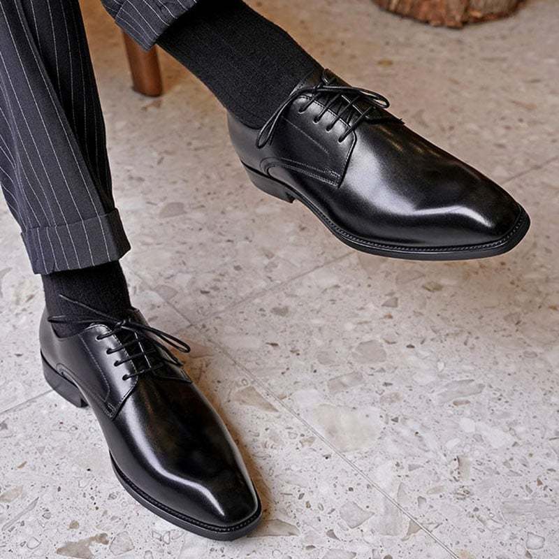 Men's Business Casual Faux Wood Grain Old Square Toe Faux Leather Derb