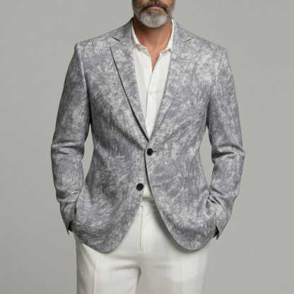 Men's Business Casual Gray Texture Pattern Patch Pocket Single Breasted Notched Lapel Blazer