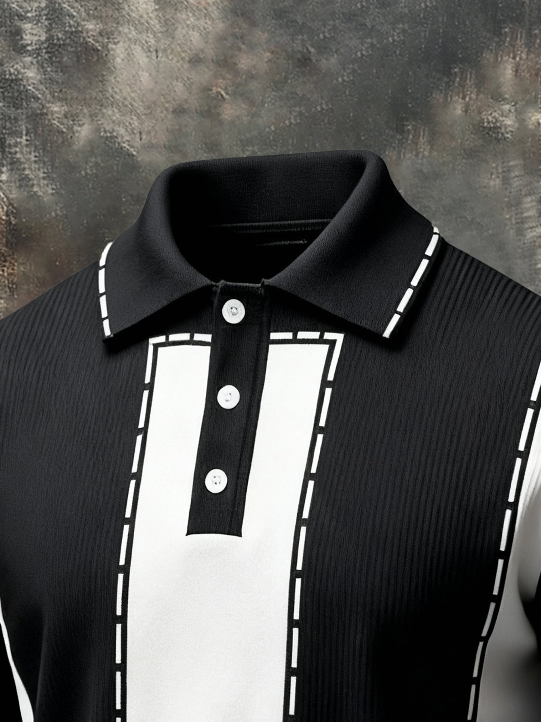 Men's Vintage-Style Color-Block Polo Collar Sweatshirt