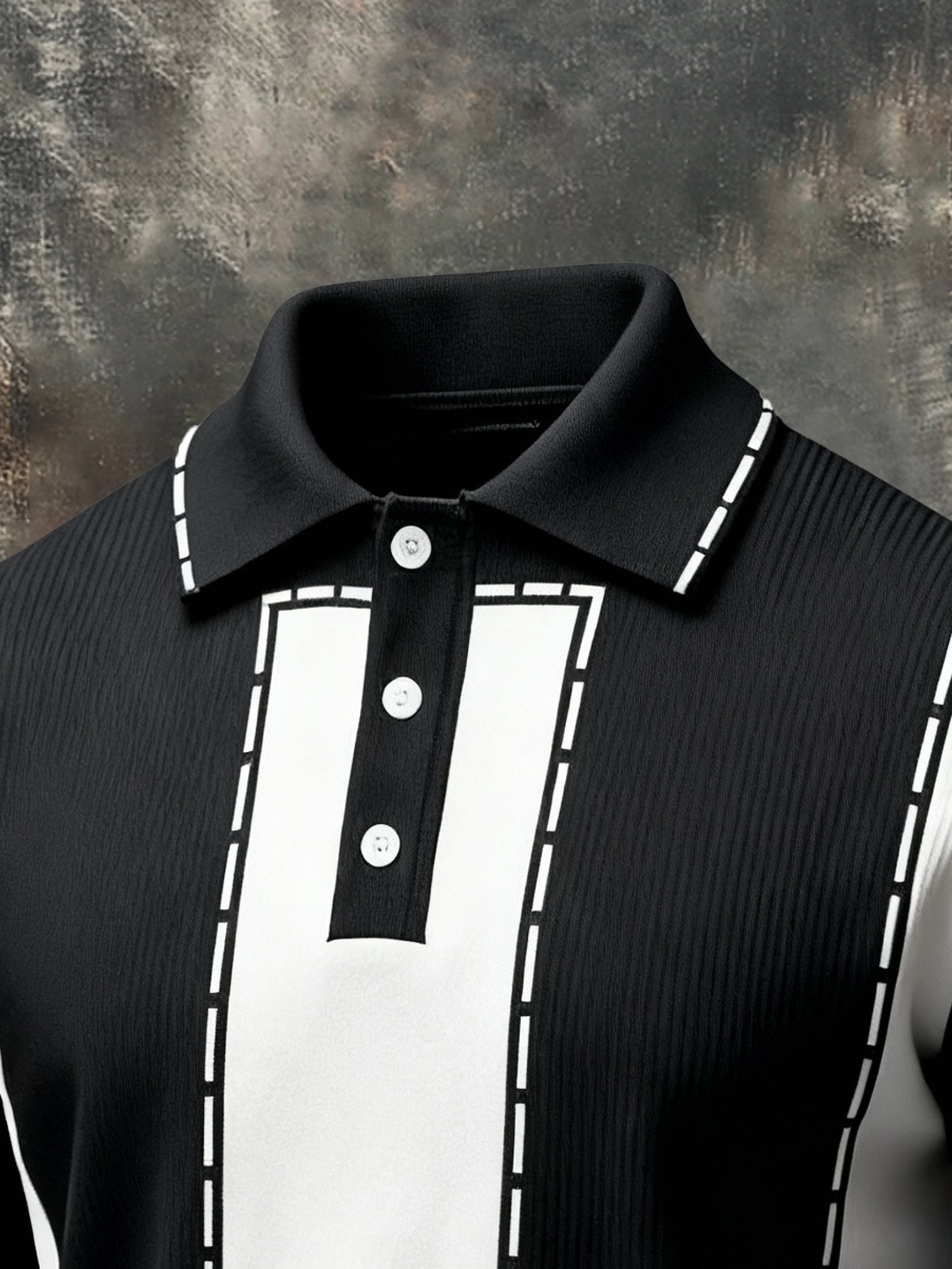 Men's Vintage-Style Color-Block Polo Collar Sweatshirt