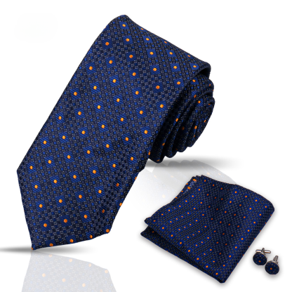 Men's Tie and Pocket Square and Clip Cufflinks Set