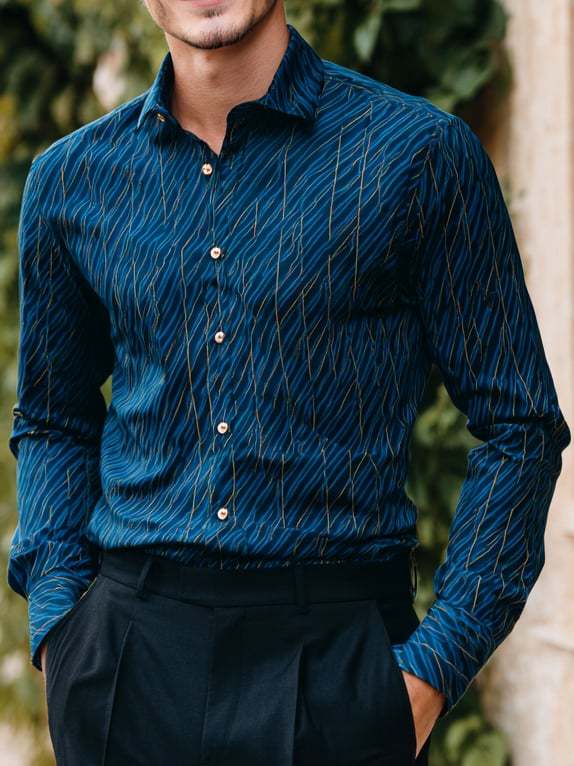Men's Casual Business Striped Long-Sleeved Shirt