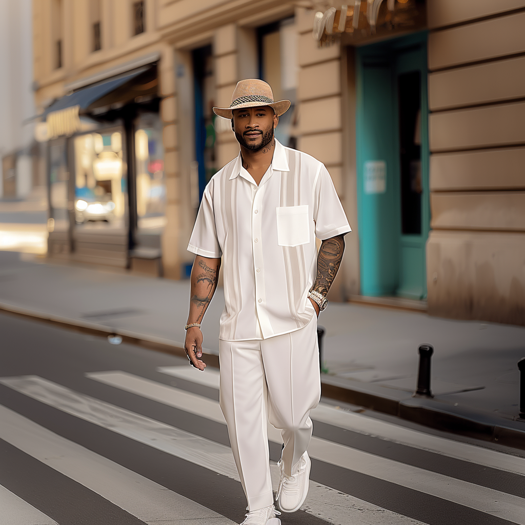 Men's simple short-sleeved shirt with long pants walking Suit 1131