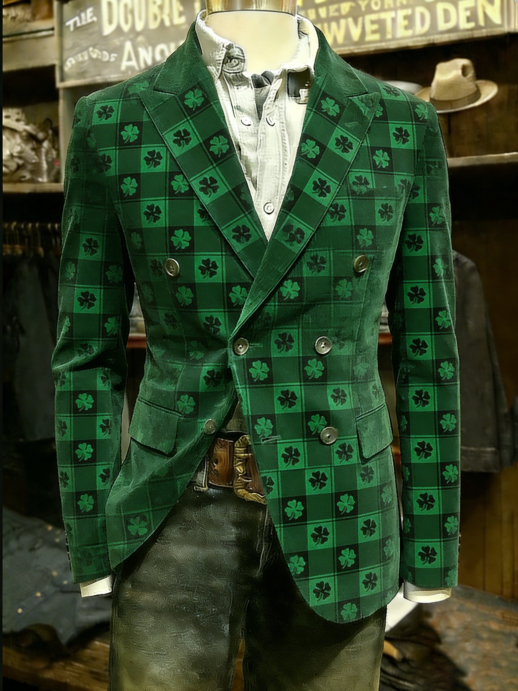 St.Patrick's Day Men's Shirt Graphic Men's Prints Vintage Coat Blazer with Graffiti