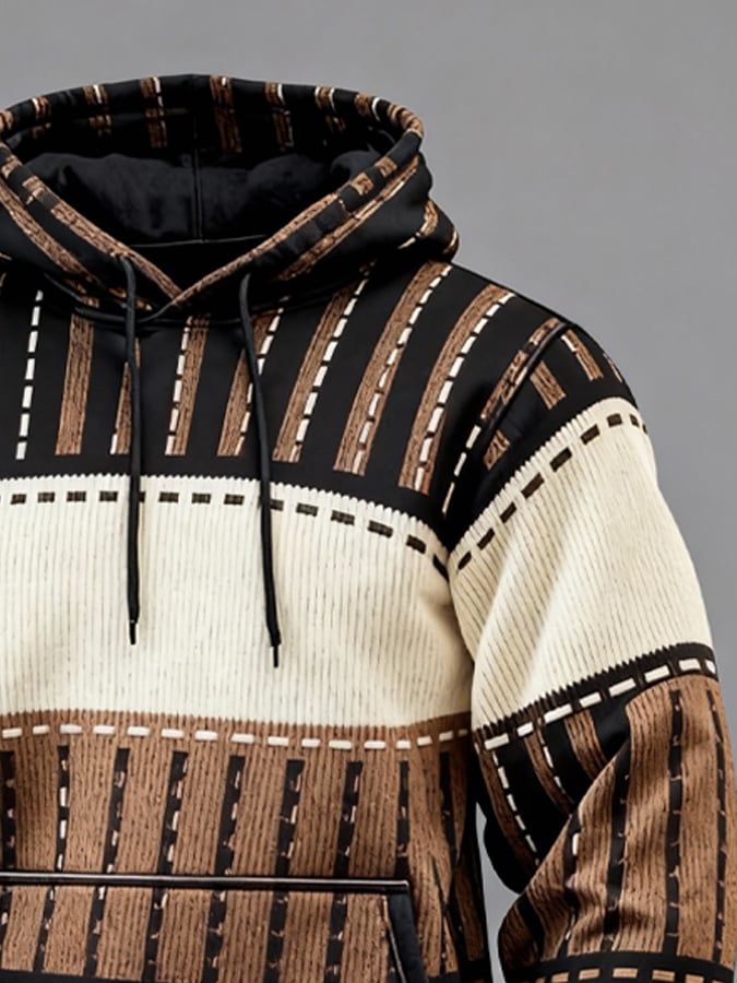 Men's Vintage Color-Block Hooded Sweatshirt