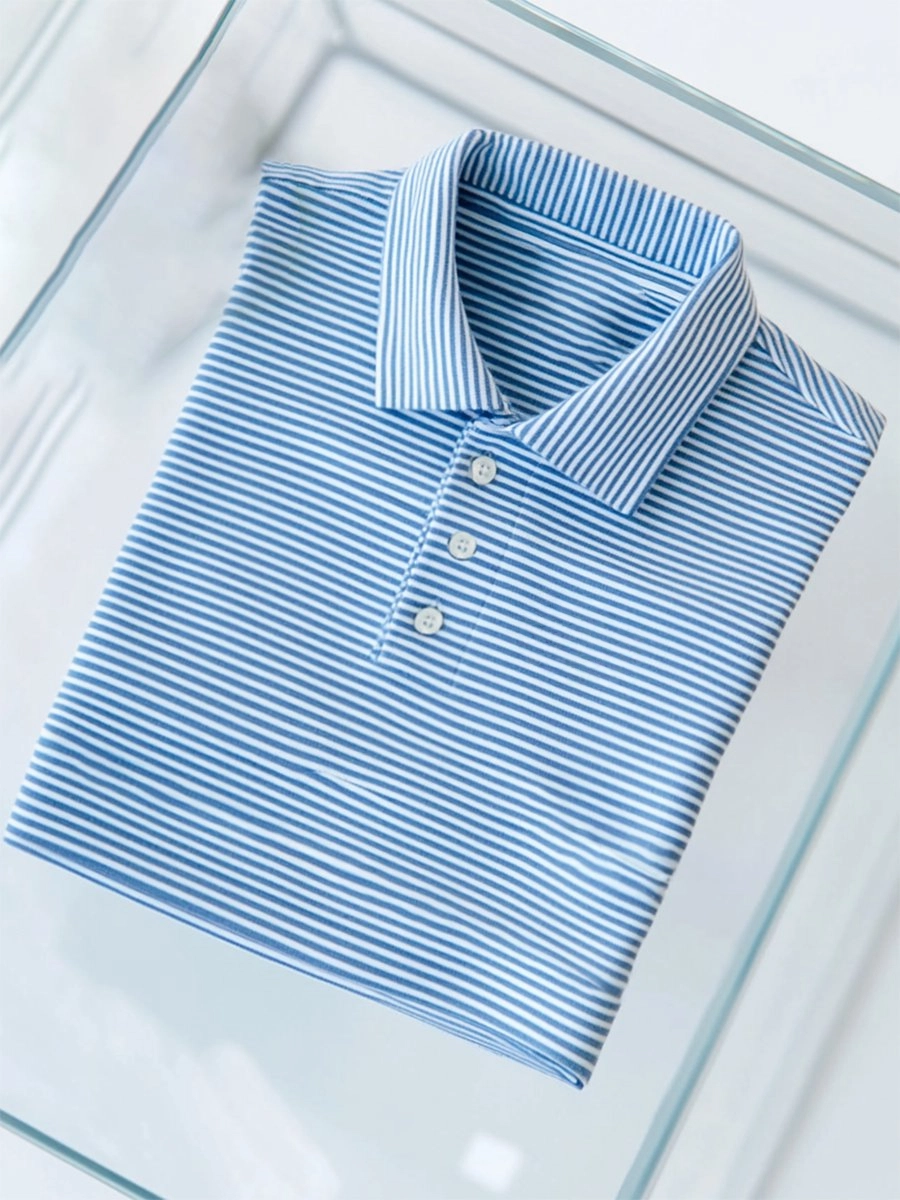 Men's Business Casual Striped Button Short Sleeve Polo Shirt