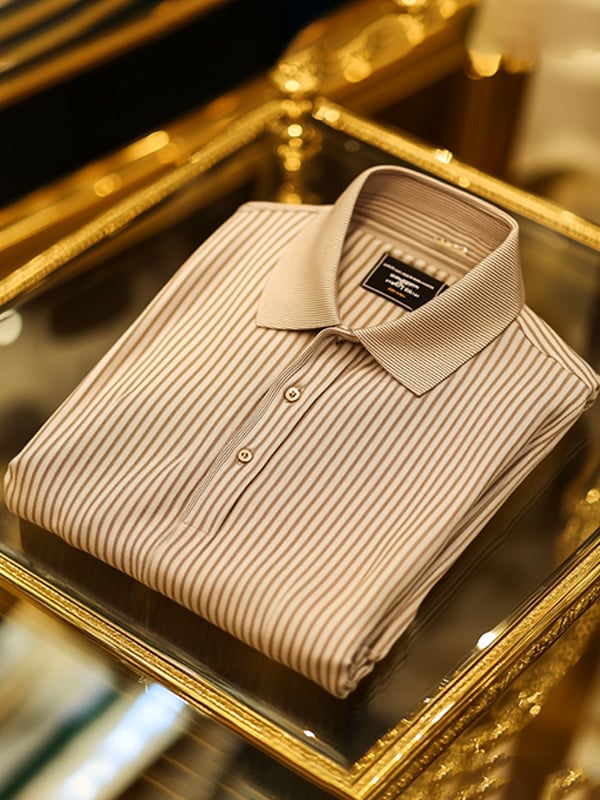 Men's Retro Business Stripe Print Long Sleeve Polo Shirt