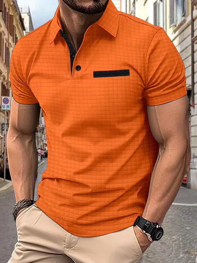 Men's Classic Colorblock Jacquard Plaid Lapel Polo Jacket