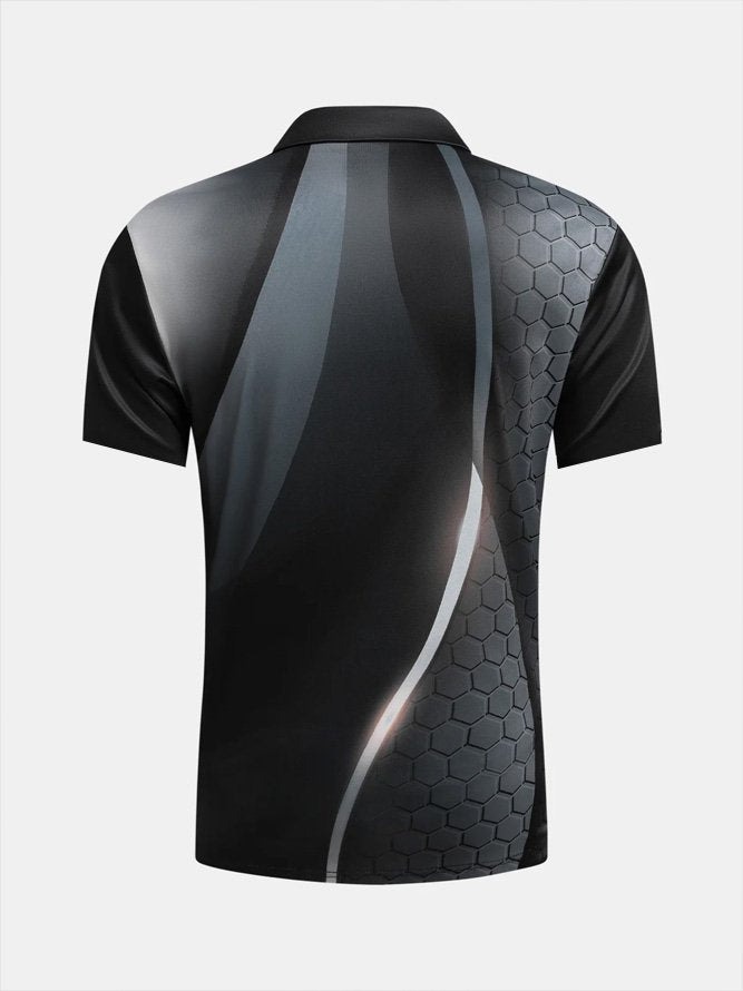 Retro Gradient Geometric Print Men's Button Short Sleeve POLO Shirt