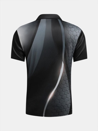 Retro Gradient Geometric Print Men's Button Short Sleeve POLO Shirt