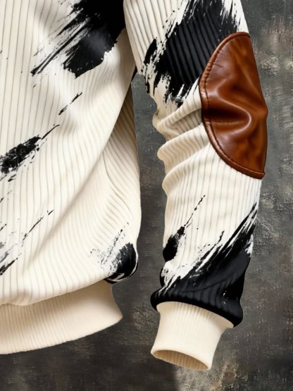 Men's Vintage Color-Block Printed Zip-Up Hoodie