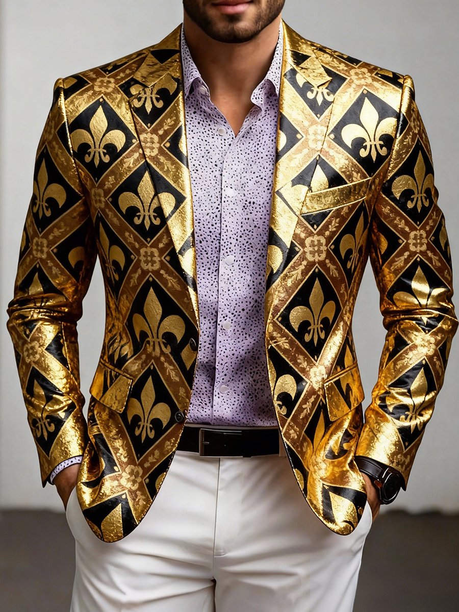 Luxury Mardi Gras Printed Suit Jacket for Men