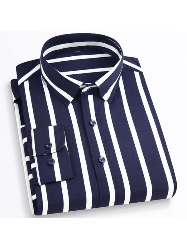 Men's Stripe Print Business Long Sleeve Shirt