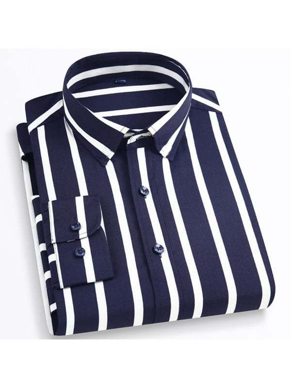 Men's Stripe Print Business Long Sleeve Shirt