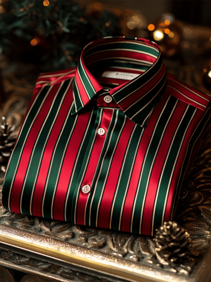 Men's Luxury Silk Business Striped Long Sleeve Shirt