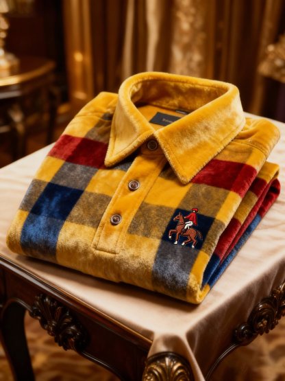 Men's Velvet Business Logo Print Long Sleeve Polo Shirt