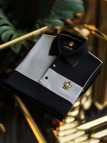 Men's Classic Business Check Logo Button Short Sleeve Polo Shirt