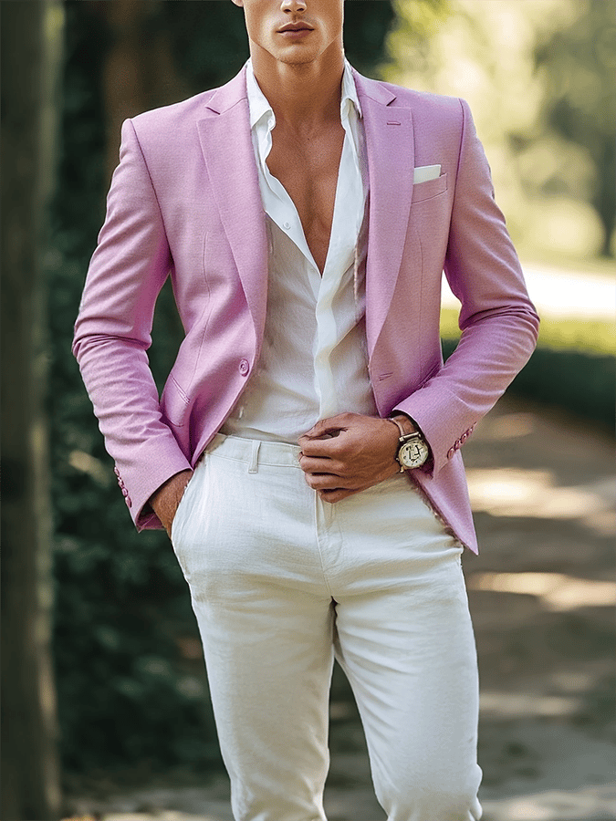 Men's Fashionable Solid Color Design Single-Breasted Pocket Design Casual Suit