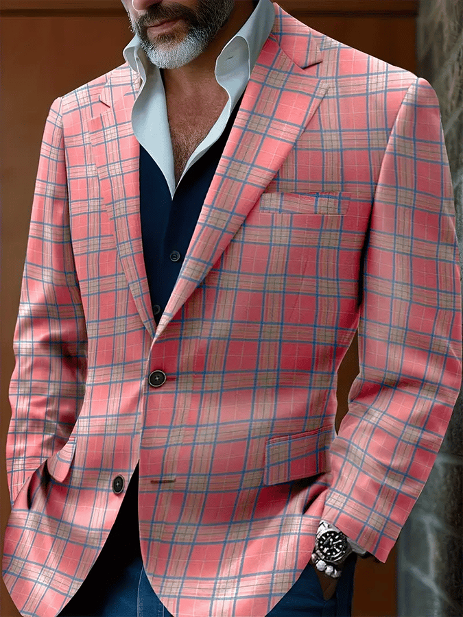 Men's Fashionable Plaid Design Single-Breasted Pocket Design Casual Suit