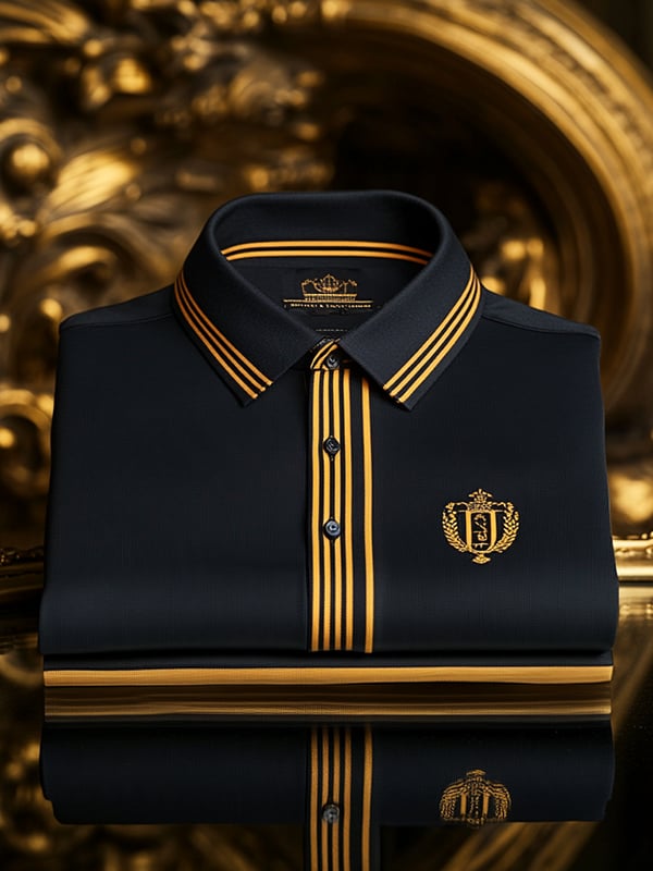Men's Retro Business Stripe Print Long Sleeve Polo Shirt