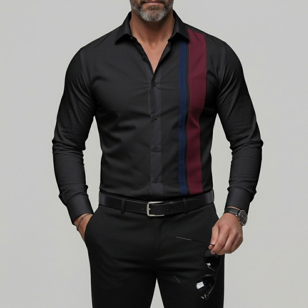 Men's Fashion Striped Print Button Slim Fit Business Casual Long Sleeve Shirt