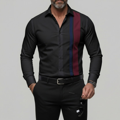 Men's Fashion Striped Print Button Slim Fit Business Casual Long Sleeve Shirt