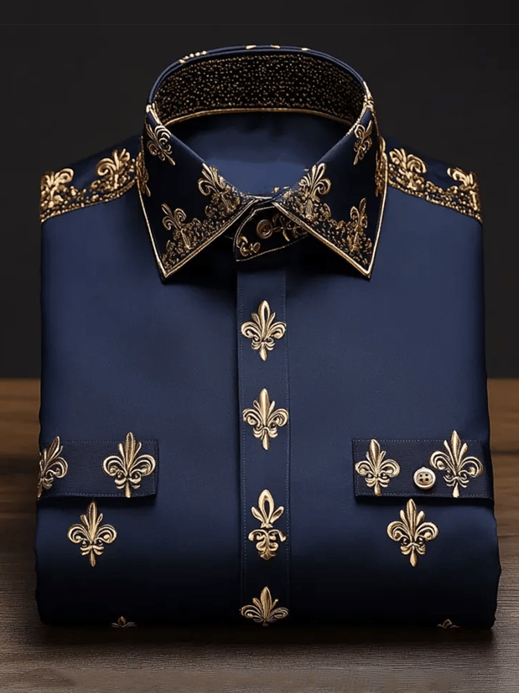 Men's Luxury Romantic Contrast Color Print Long Sleeve Shirt