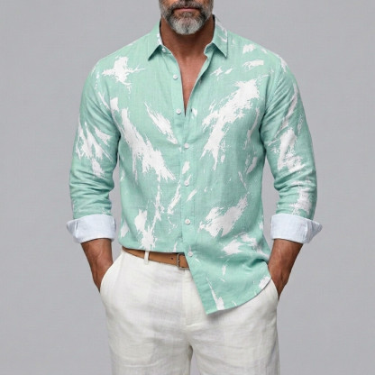 Men's Abstract Print Turndown Collar Button-up Long Sleeve Shirt