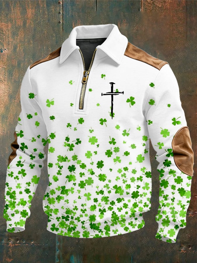 Men's St Patrick's Day Faith Print Casual Zipper Sweatshirt