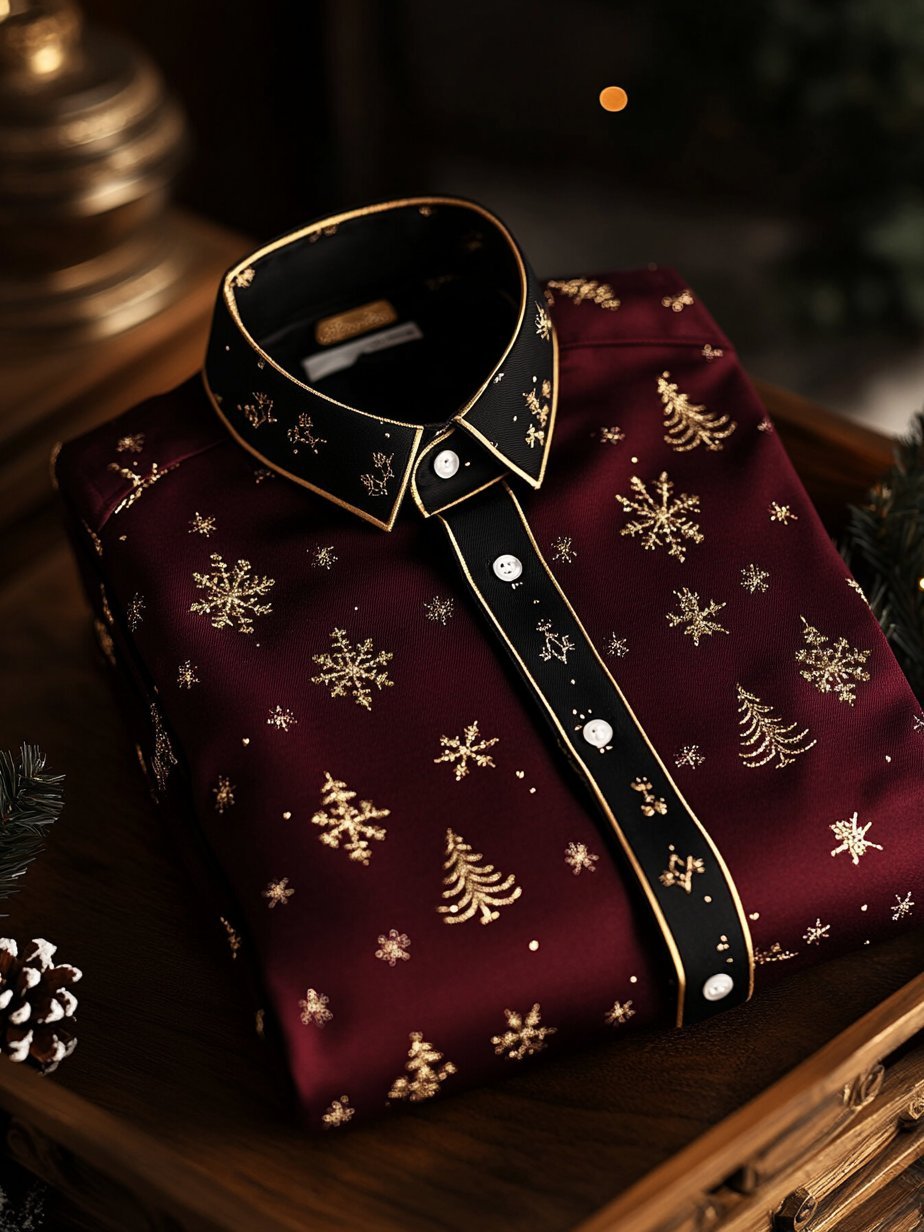 Men's Business Christmas Print Long Sleeve Shirt
