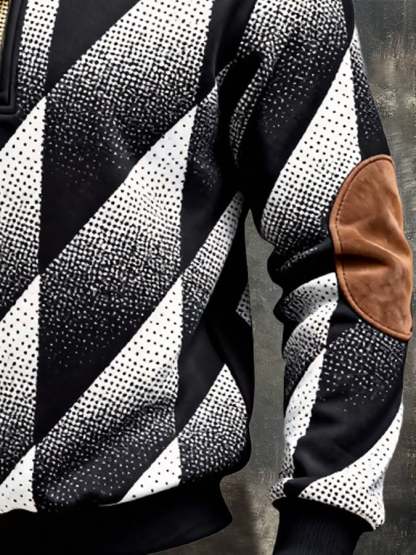 Men's Retro Color Block Print Zipper Sweatshirt