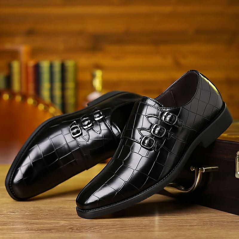 Men's Exotic Skin British Business Buckle Gradient Leather Shoes