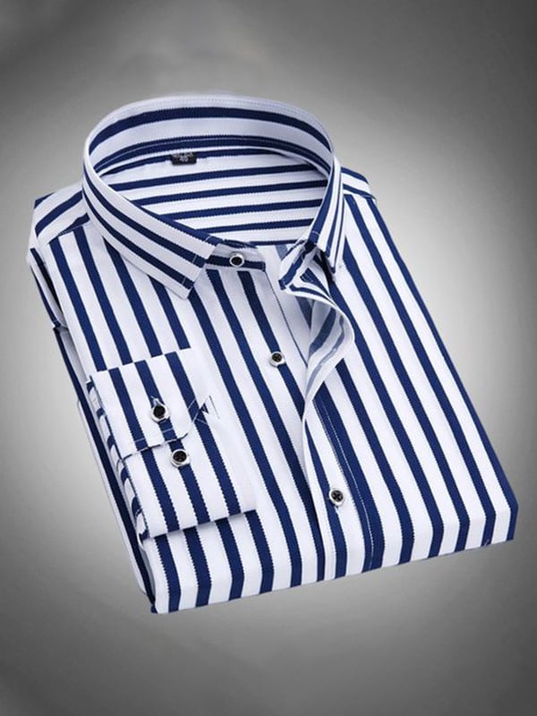 Men's Stripe Print Business Long Sleeve Shirt